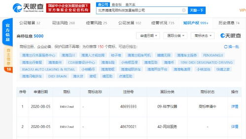 嘀嘀無限科技拓展品牌布局 申請注冊“didi cloud”商標，強化信息技術(shù)服務(wù)矩陣